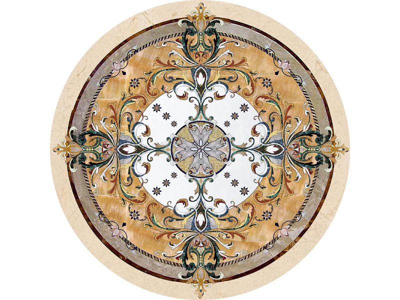 Foyer Inlay Waterjet cut design pattern marble flooring tile manufacture