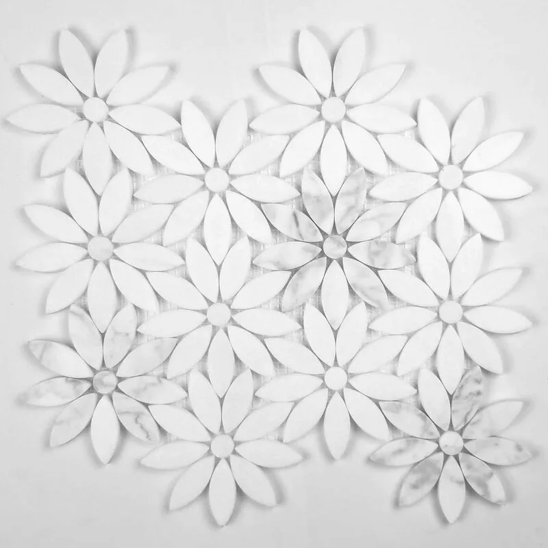 White Thassos And Carrara Marble Floral Waterjet Mosaic Tile factory