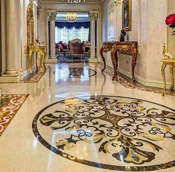Luxurious Honed Water Jet Marble flooring for Hotel Interior Lobby factory