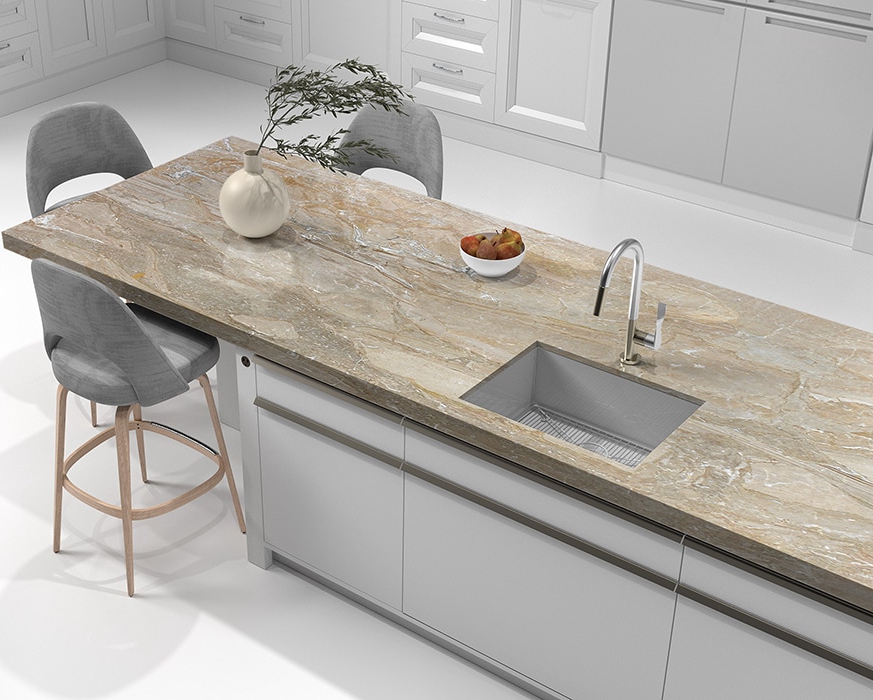 Bancada de Cozinha Personalizada em Mármore Breccia Oniciata