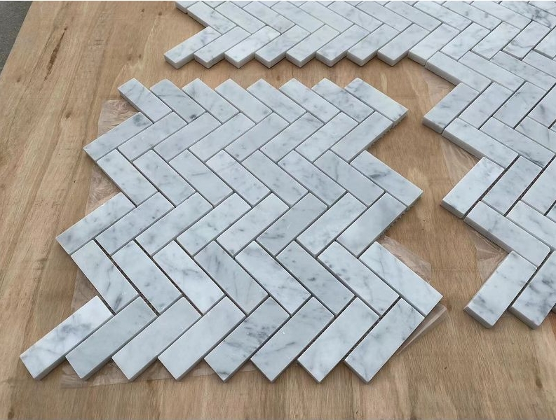 Iceberg Beaty Herringbone Honed White Marble Mosaic supplier