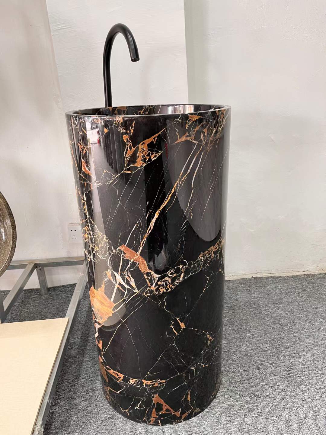 Customized Portoro Black Marble Pedestal Sinks Bathroom Corner Washing Sinks manufacture