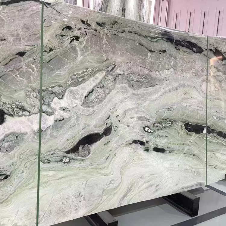 Natural Cloud Emerald Green marble floor tiles manufacture