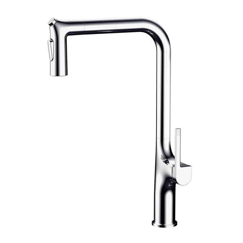 1LP560201 Flexible 360 Rotation Brass Kitchen Faucet with Pull Out Sprayer and Single Handle Mixer Gun Grey
