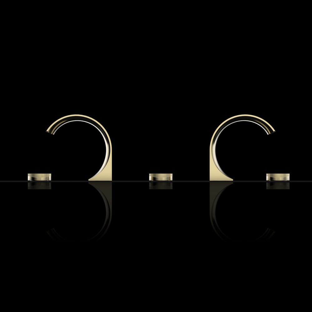Tran Series 1LQ290104 Premium Brass Two Holes Deck Mounted 2-Handle Bathroom Faucet with Cold Hot Water Mixer Rose Gold 