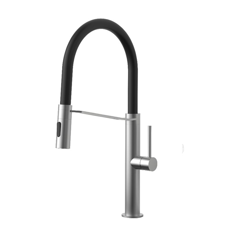 1LS210205 High Quality Brass Kitchen Faucet Single Handle with Pull Down Sprayer and Flexible Hose Gun Grey
