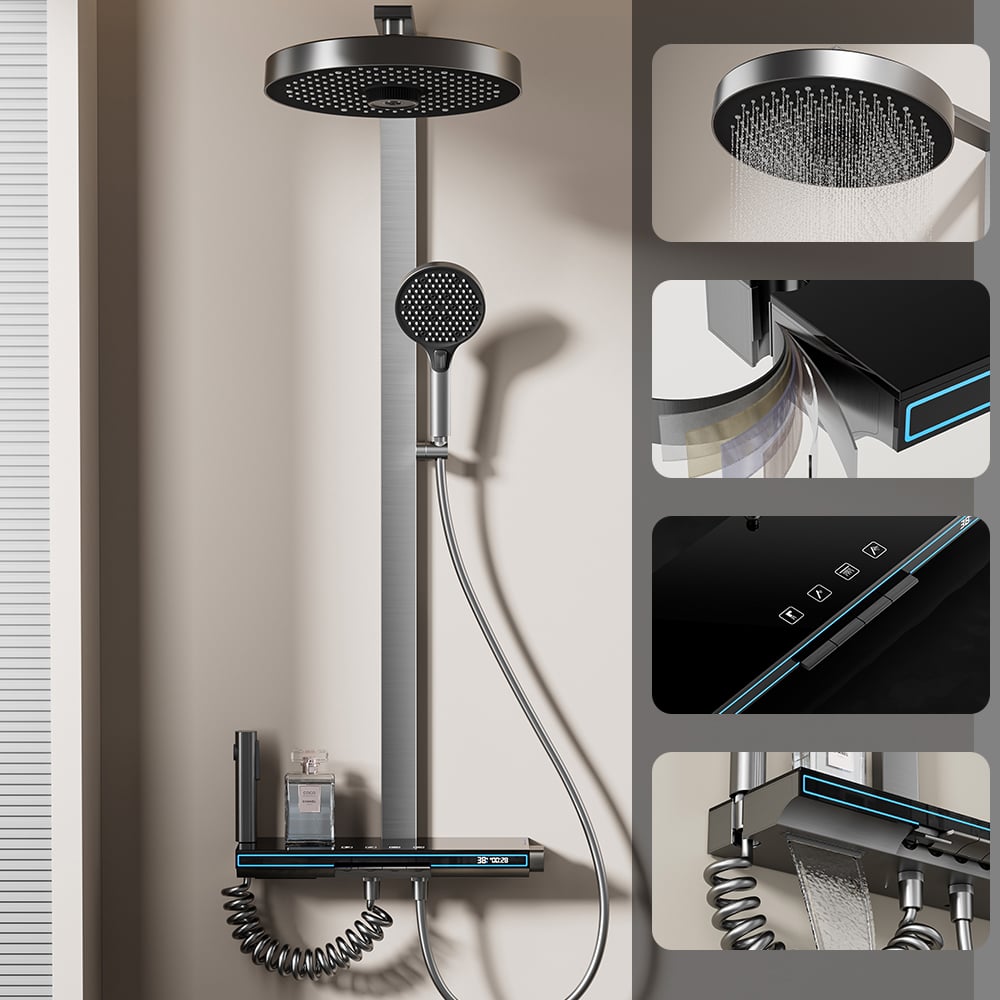 How does a rain shower enhance overall bathroom aesthetics?