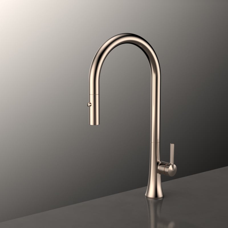 Serangkaian Xifan 1XF500300 Keran Dapur Berbahan Kuningan dengan Pegangan Tunggal, Dilengkapi Semprotan Tarik-Turun dan Selang Fleksibel dengan Putaran 360 Derajat, Finishing Chrome