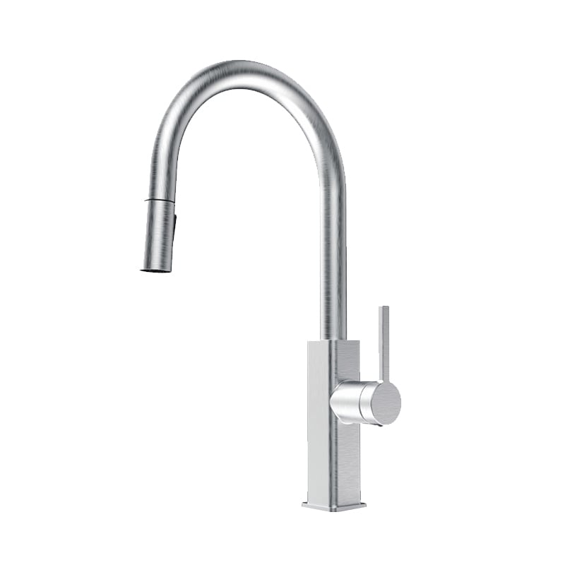 1LU040206 Kitchen Brass Faucet Single Handle with Pull Down Sprayer and Flexible 360 Rotation Hose Chrome