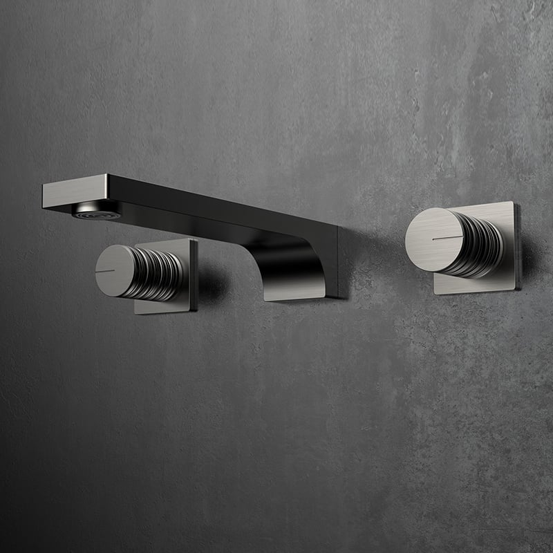 Seri Xingrui 1LU240108 Keran Kamar Mandi Berbahan Kuningan Bergaya Modern, Dipasang di Dinding (Wall Mounted), Pengatur Air Wastafel Tiga Lubang Warna Chrome