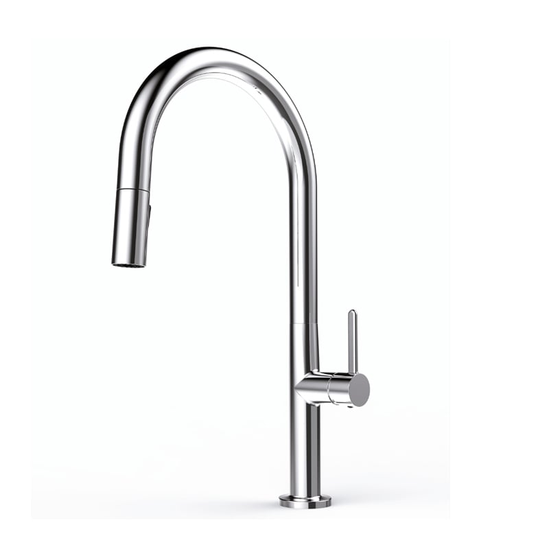1KP200100 Toptan satılan tək tutacaqlı brass kran çıxarılabilən püskürməli başlıqla və elastik dizaynla mətbəx çaynağı üçün, fırçalanmış qızılı rəngdə