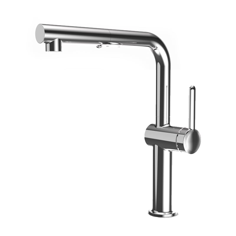 1KP200104 Tək tutacaqlı brass mətbəx kranı çıxarılabilən püskürməli başlıqla, asan 360 dərəcə fırlanma və qarışdırma üçün, qara rəngdə