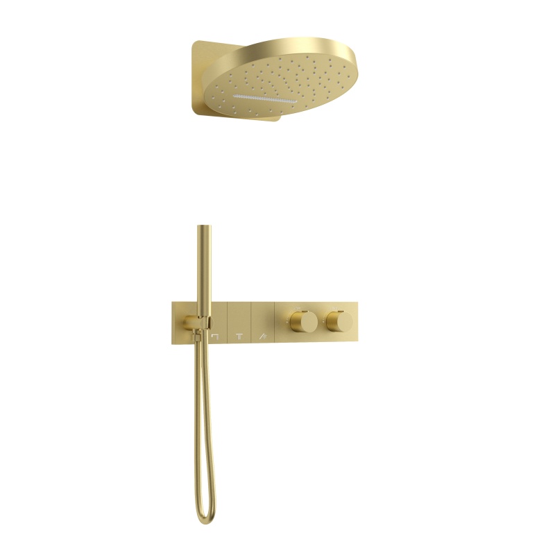 1WP850510 All-in-One Bathroom Spa Set Concealed Brass Mixer Rainfall Shower Waterfall Fixtures Gold
