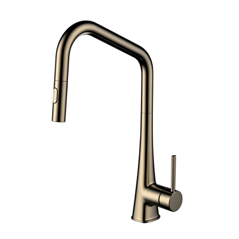 1LS520200 Mətbəx brass kranı tək tutacaqlı, çıxarılabilən püskürməli başlıqla və elastik 360 dərəcə fırlanma boru ilə, xrom rəngdə