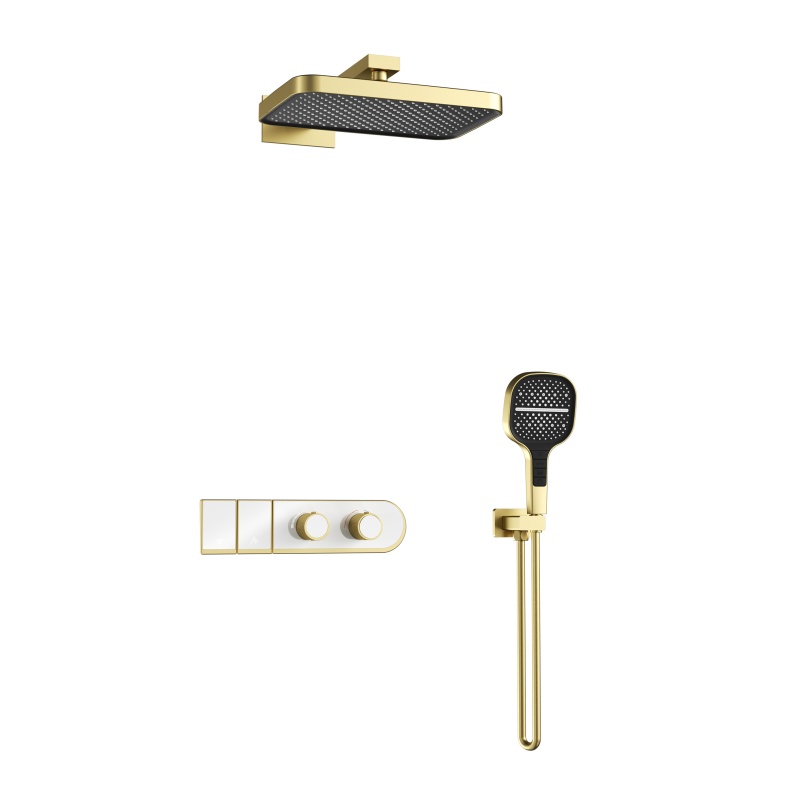 1WP850508 Spa Shower System Concealed Brass Mixer Rain Showerhead Waterfall Spout Kit Brushed Gold