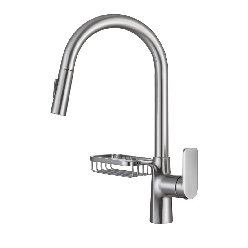 1LG050207 Keran Wastafel Dapur Kuningan dengan Semprotan Tarik Keluar, Pengatur Suhu, dan Rotasi 360 Derajat serta Desain Fleksibel Chrome