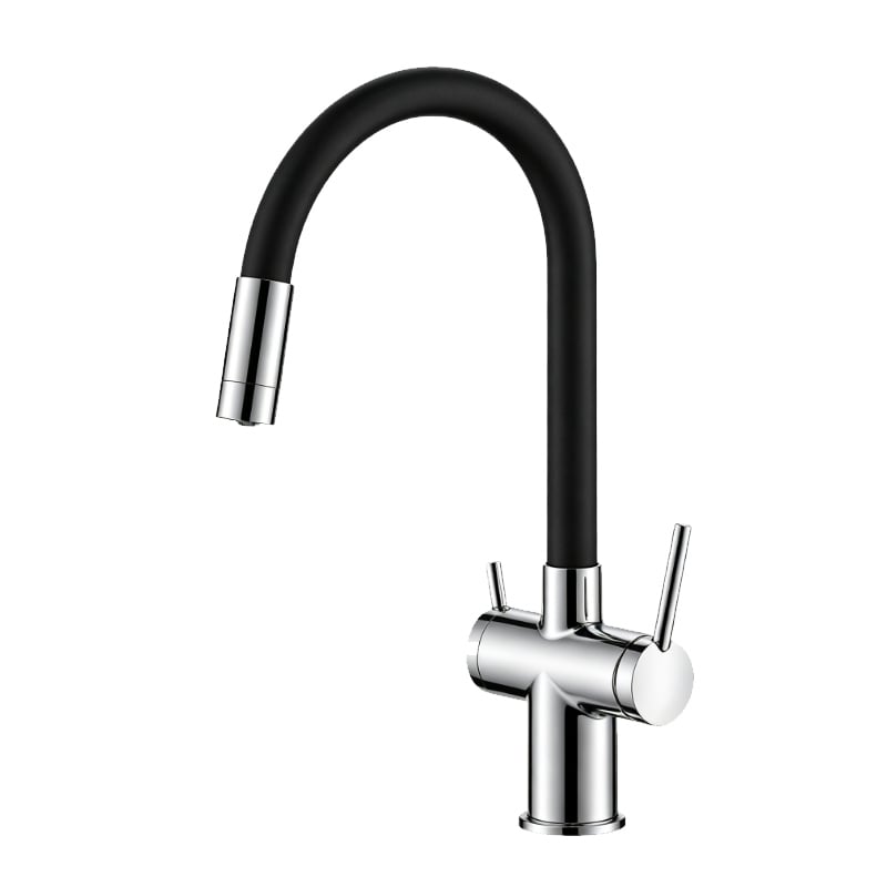 1KP200203 Kitchen Sink Brass Faucet with Pull Out Sprayer Flexible Hose and 360 Rotation Mixer Tap