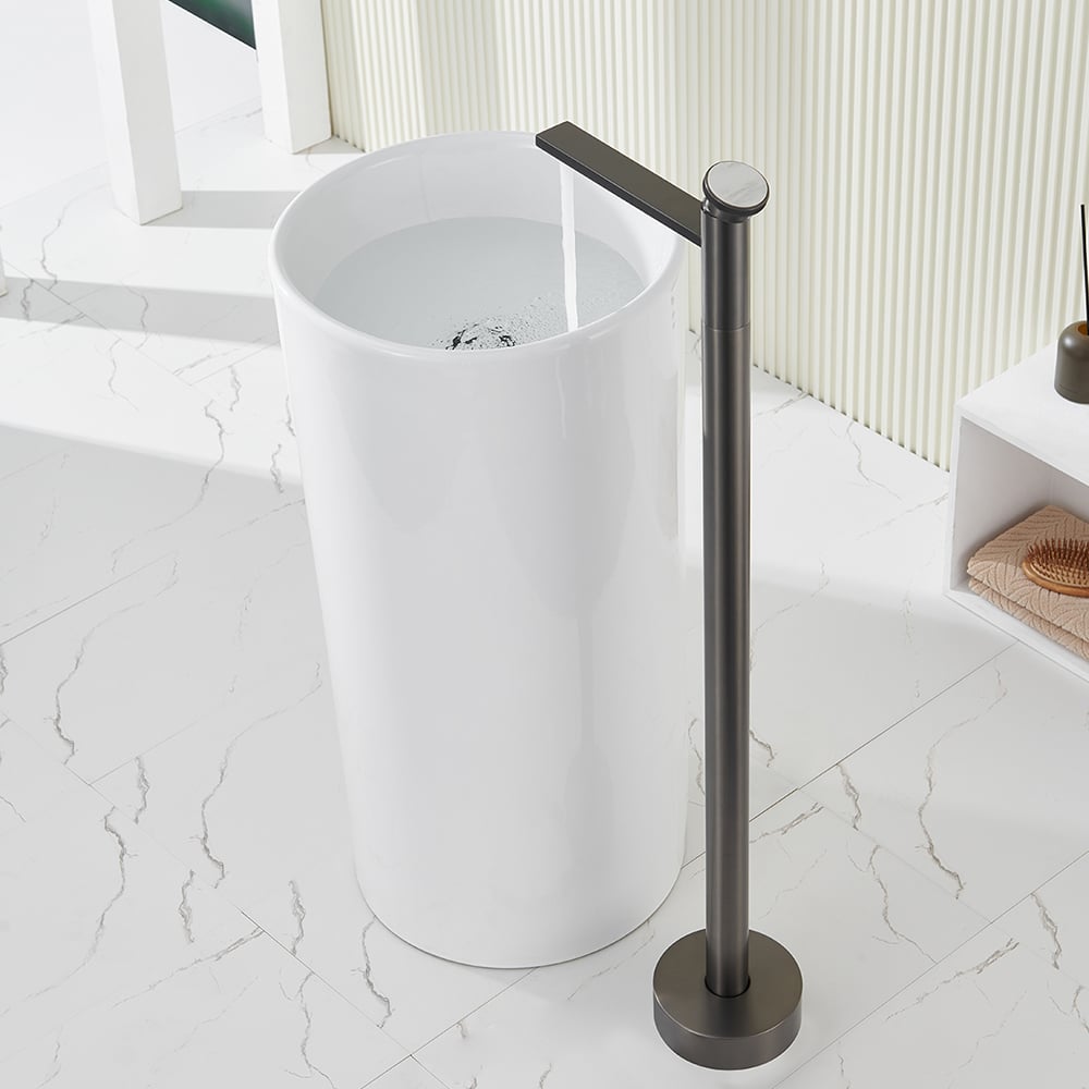 E96 Hot Sell Brass Bathroom Faucet Set with Floor Standing Waterfall Spout and Shower Mixer Chrome