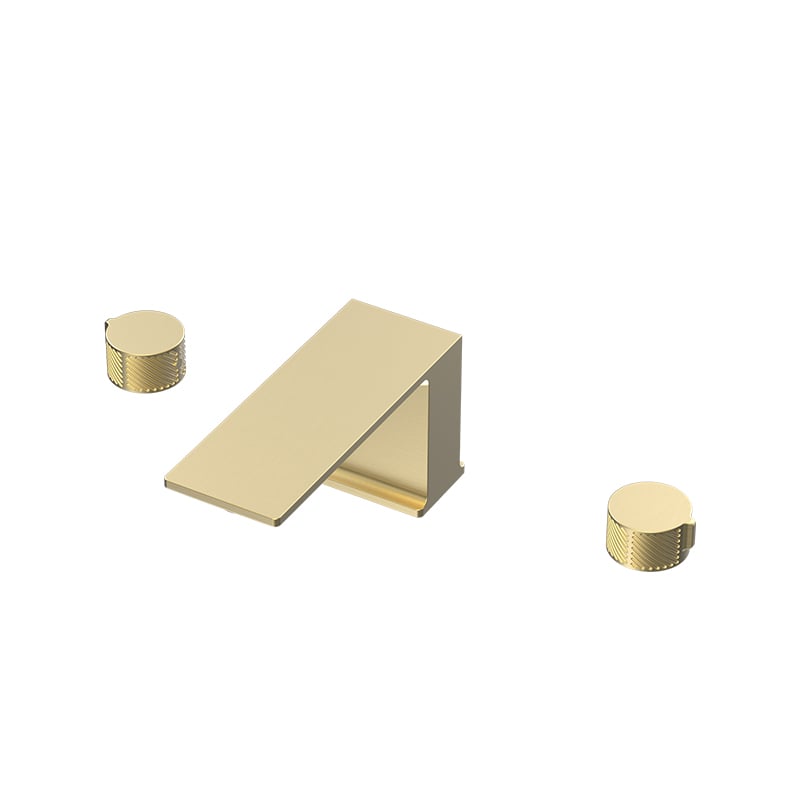 Keran Kuningan Model Deck Mounted Seri Peiluo 1LP590104 dengan Pemasangan Mudah untuk Wastafel Kamar Mandi, Tiga Lubang, Pengatur Air, Finishing Emas