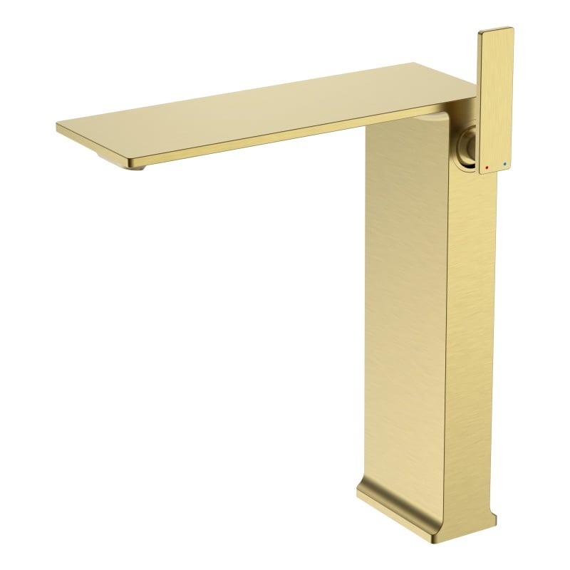 Pengatur Air dengan Pegangan Tunggal dari Kuningan Bebas Timbal Seri Peiluo 1LP590112 untuk Wastafel Kamar Mandi, Model Deck Mounted, Finishing Emas