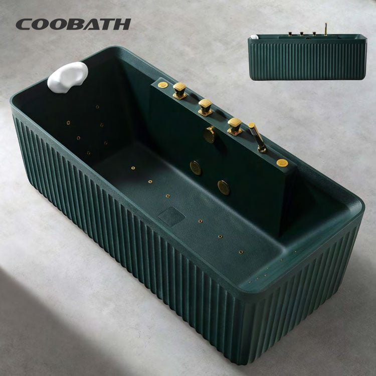 D005A Grosir Bak Mandi Mewah dari Batu Buatan dengan Fitur Whirlpool dan Pijat, Berdiri Bebas, Desain Modern untuk Spa Kamar Mandi