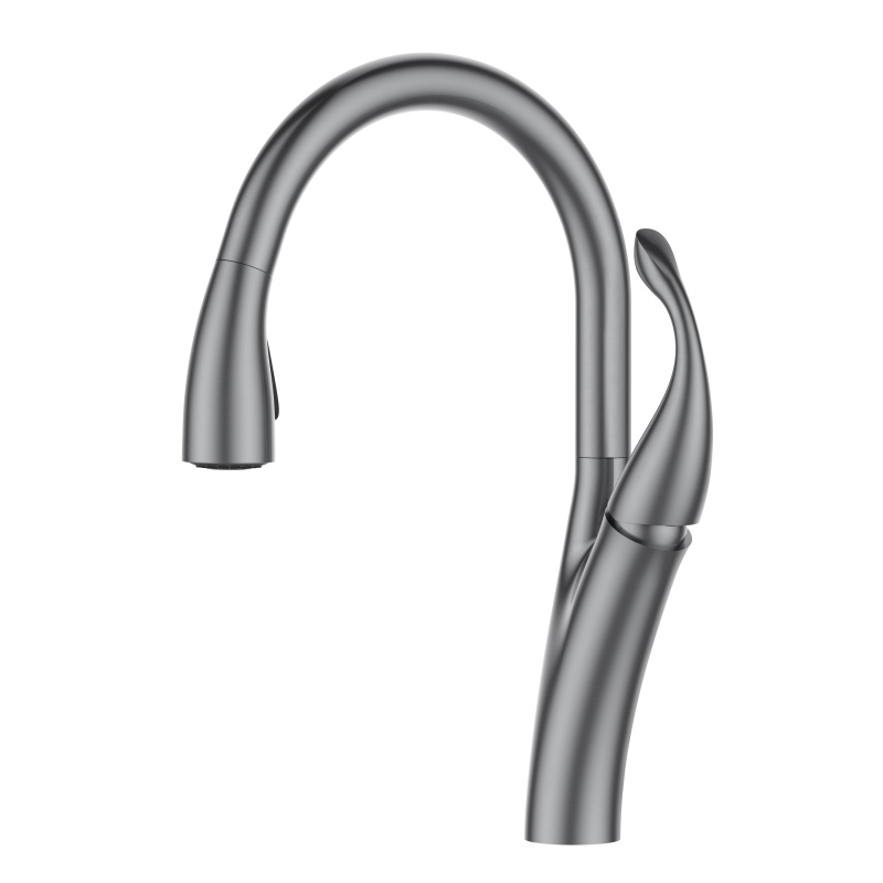 1LG060201 Cold and Hot Water Mixer Brass Tap with Pull Out Sprayer and 360 Rotation for Kitchen Sink Gold
