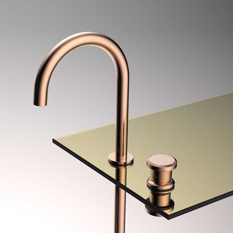 Seri Sekko 1SE500104, Keran Pencampur Air Dingin dan Panas dari Kuningan untuk Wastafel, Dipasang di Meja Cuci (Deck Mounted), Dua Lubang, untuk Kamar Mandi, Finishing Rose Gold