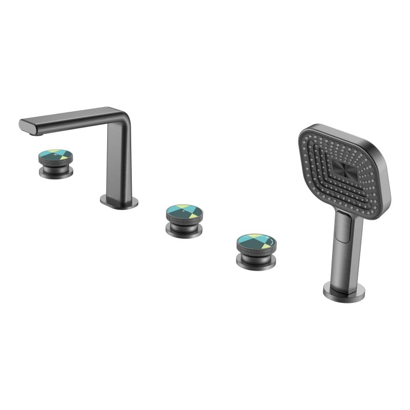 Rangkaian Yuan 1LQ310400, Set Keran Bak Mandi Kuningan Premium dengan 3-Handle serta Mixer Pancuran Panas-Dingin untuk Bak Mandi, Finishing Emas Brushed