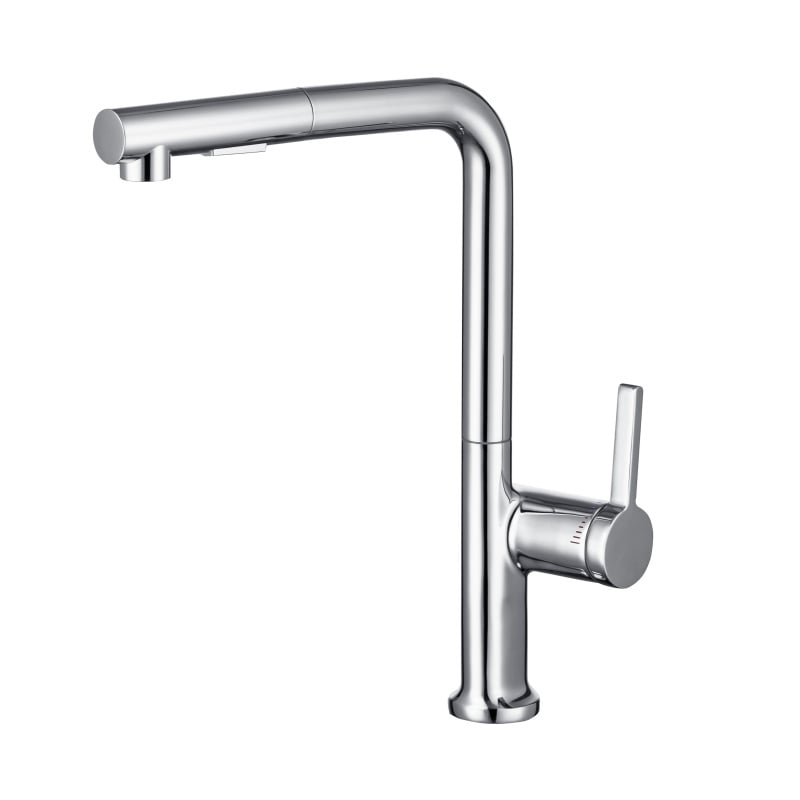 1LS380200 Flexible Pull Down Spray Brass Kitchen Faucet with Single Handle and 360 Rotation Tap Gun Grey