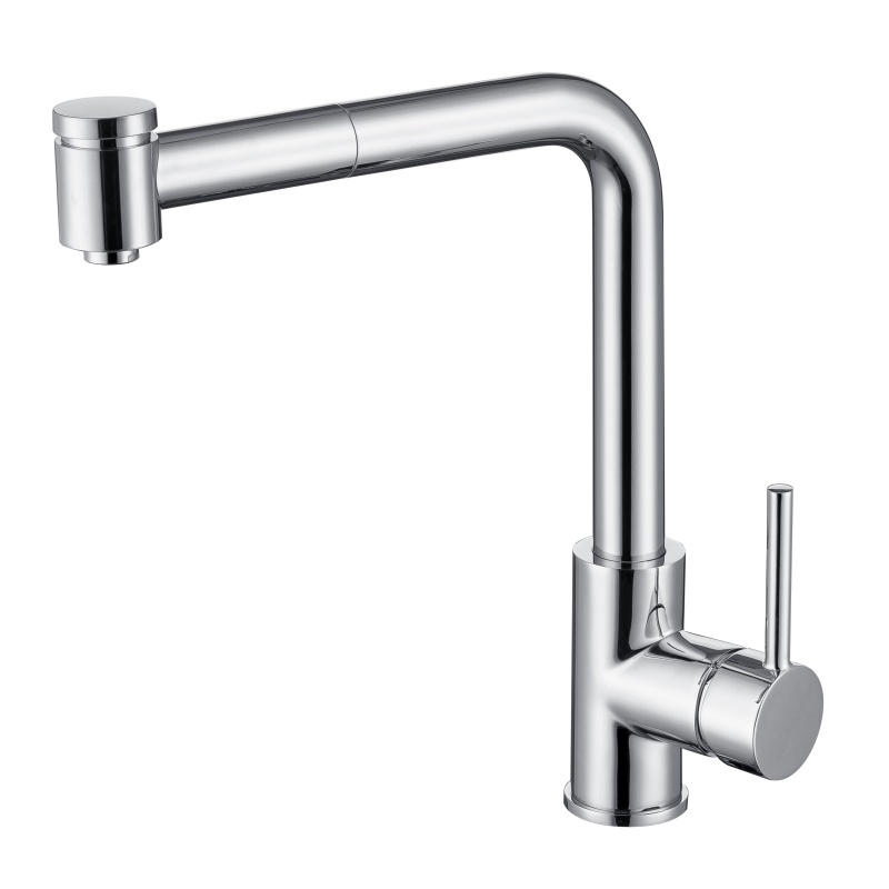 1LS080202 Brass Faucet for Kitchen with Pull Out Sprayer and 360 Rotation Mixing Cold Hot Water Gold