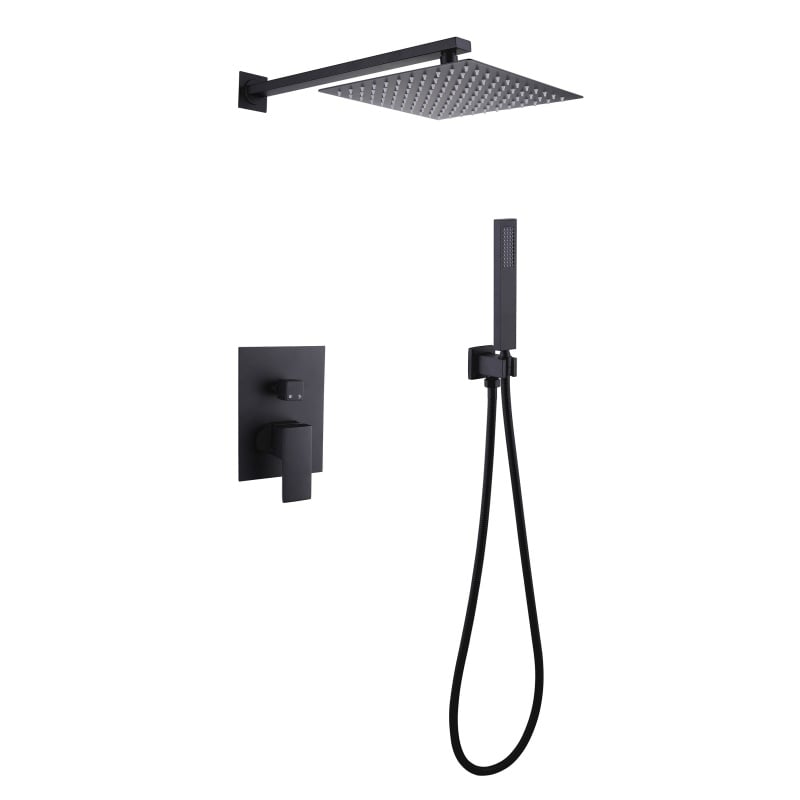 LE810202 Luxury Disembunyikan Kuningan Smart Thermostatic Valve dengan Hujan dan Air Terjun Shower System Kit Hitam