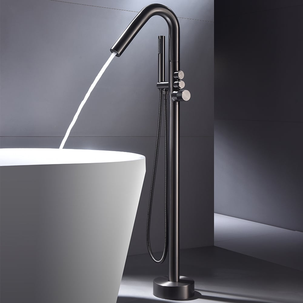 E89 Luxury Brass Bathroom Faucet Set Freestanding Waterfall Spout and Shower Mixer for Tub  Brushed Gold