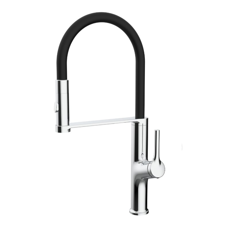 1LS210215 High Quality Brass Kitchen Faucet Single Handle with Pull Down Sprayer and Flexible Hose Gun Grey