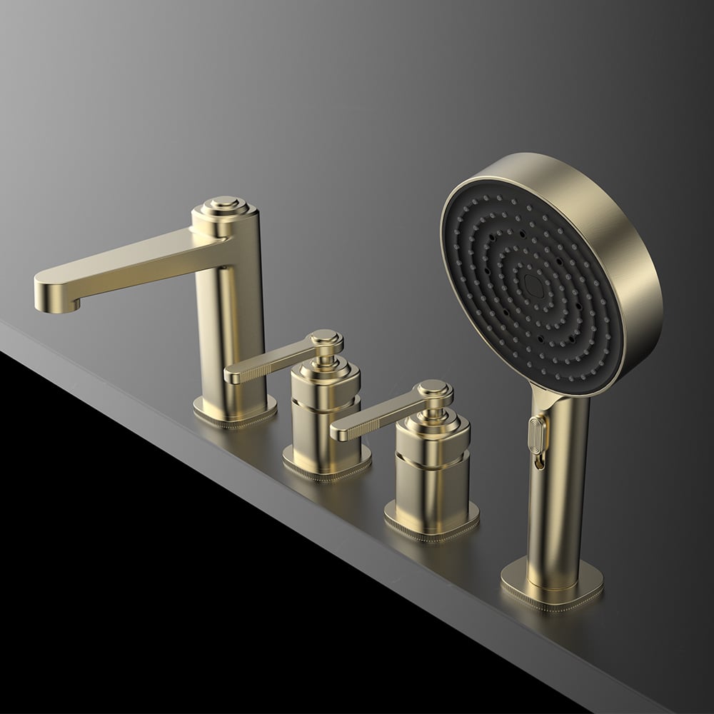 Rangkaian Laosi 1LU060400 – Set Keran Bak Mandi Premium dengan Keran Air Terjun Kuningan dan Pegangan Pancuran (Shower Gun), Finishing Abu-abu