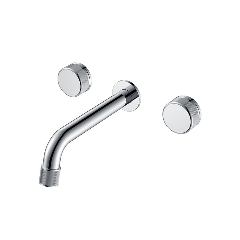 Fly Seri 1LN050107 Kran Kamar Mandi Kuningan Bergaya Modern yang Dipasang di Dinding dengan Pencampur Wastafel 3 Lubang, Chrome