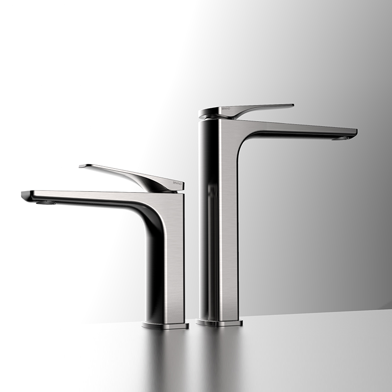 Nuoya Series 1NY500101 Easy Install Deck Mounted Brass Faucet Single Hole Bathroom Sink Water Mixer Gun Grey 