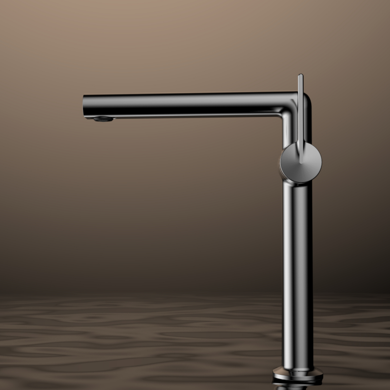 Seri Kaidy 1KD500101 Keran Berbahan Kuningan Modern dan Elegan dengan Satu Lubang, Dipasang di Permukaan Meja (Deck Mounted) untuk Wastafel Kamar Mandi, Pencampur Air Panas dan Dingin Warna Abu-abu