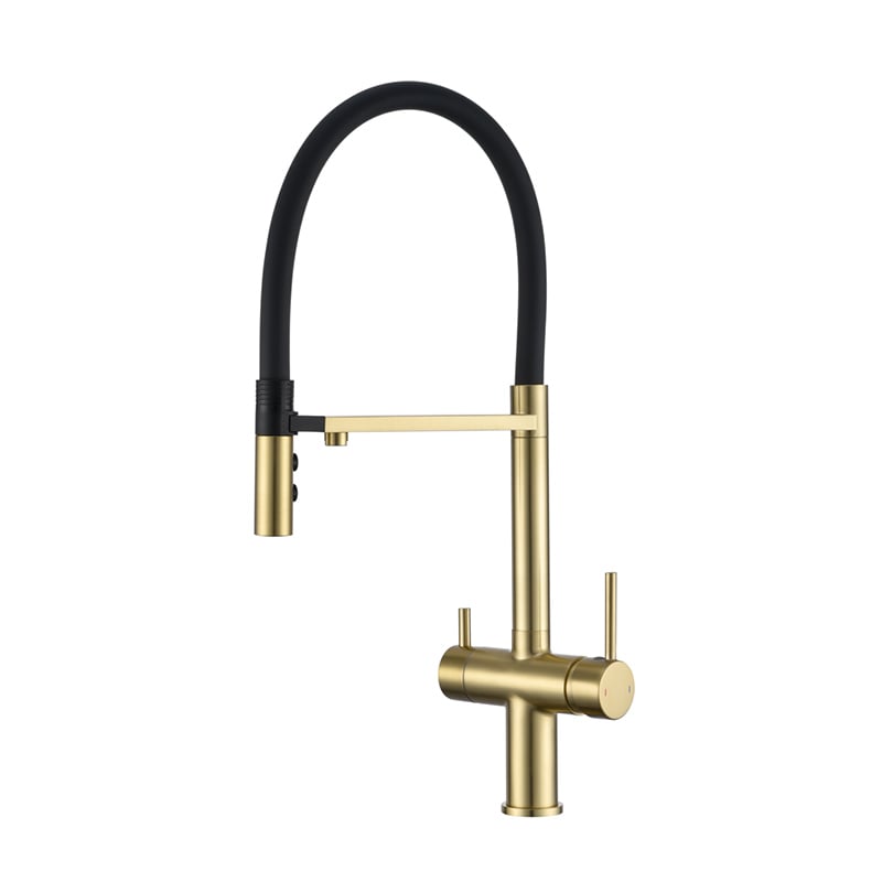 1KP200206 Wholesale Single Handle Brass Tap with Pull Down Sprayer and Flexible for Kitchen Sink Brushed Gold