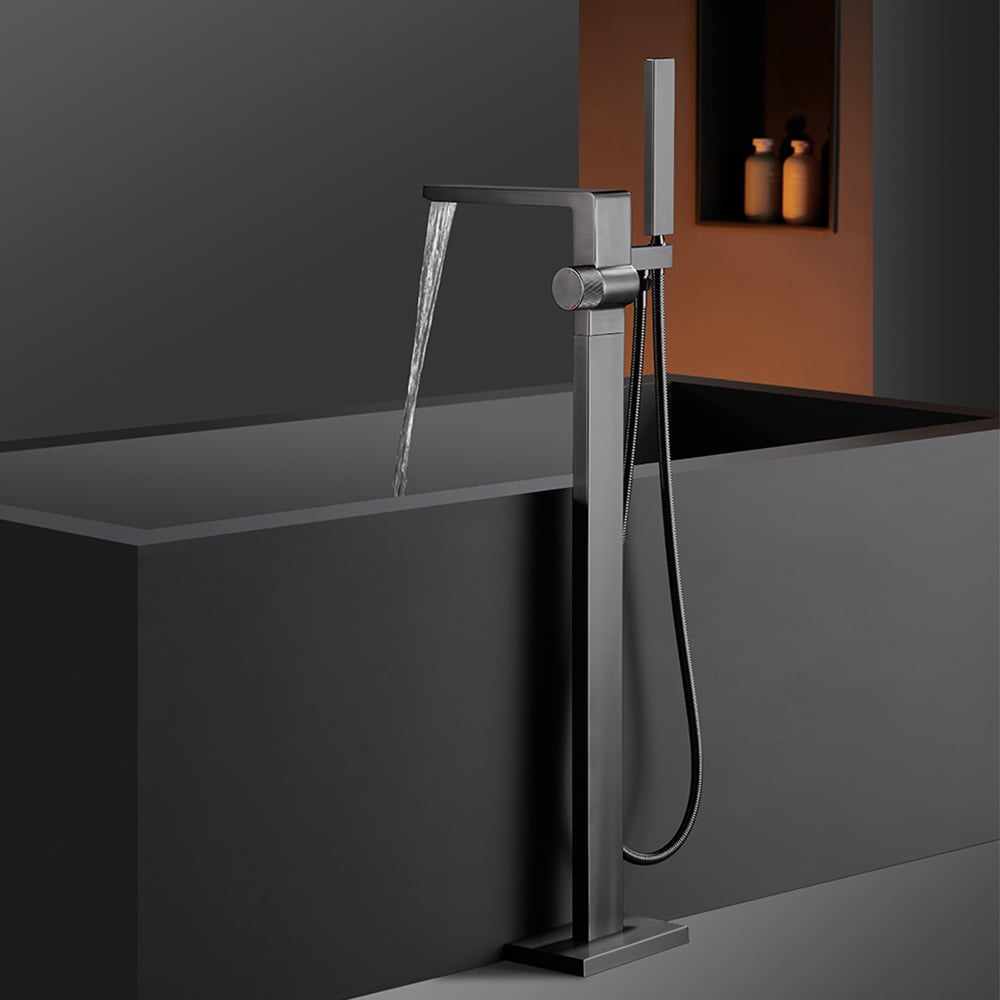 E88 Bath Tub Tap and Brass Waterfall Faucet Set with Floor Standing Cold Hot Water Mixer Chrome