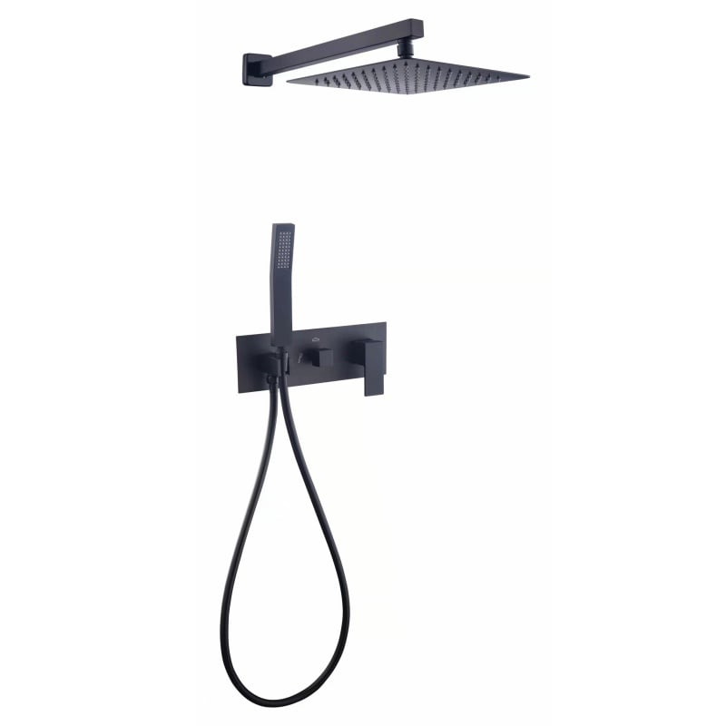 LE820301 Designer Bathroom Shower Kit Concealed Brass Mixer Rainfall Effect and Waterfall Tap Black