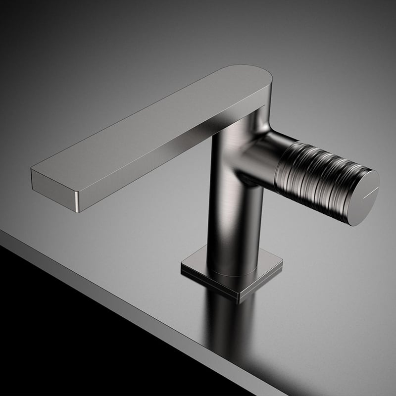 Serangkaian Xingrui 1LU240102 Keran Modern Berbahan Kuningan dengan Pegangan Tunggal untuk Bak Cuci Kamar Mandi, Pemasangan di Atas Meja (Deck Mounted), Finishing Emas Brushed