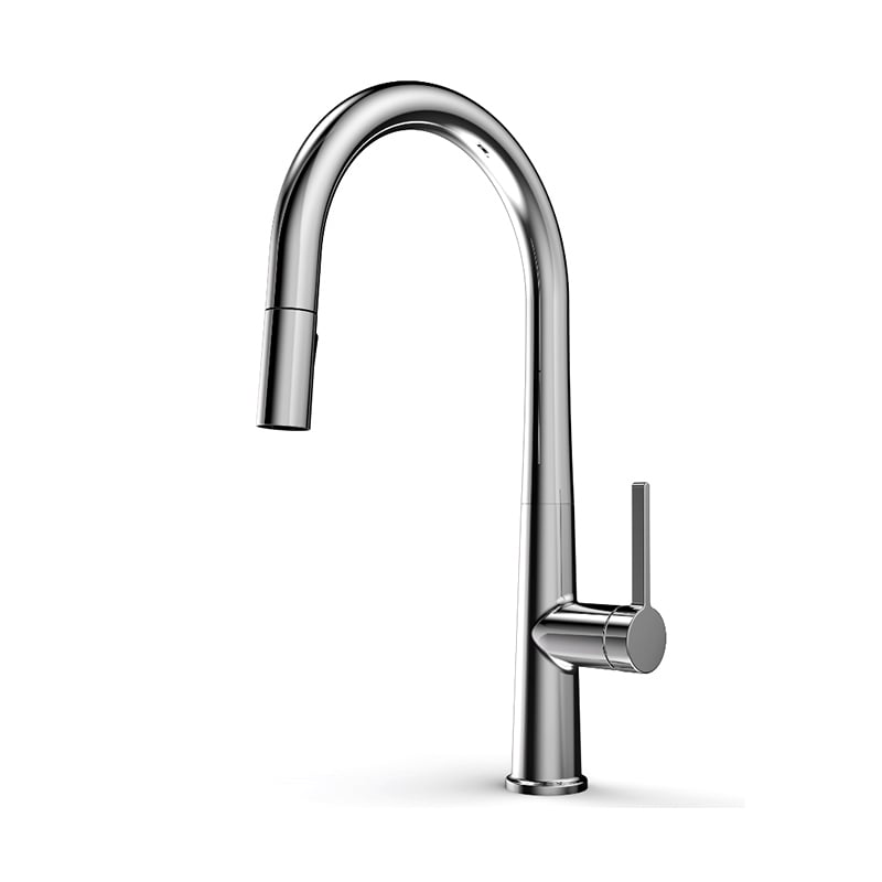 1LU040207 Elastik 360 dərəcə fırlanma brass mətbəx kranı çıxarılabilən püskürməli başlıqla və tək tutacaqlı qarışdırıcı ilə, boz rəngdə