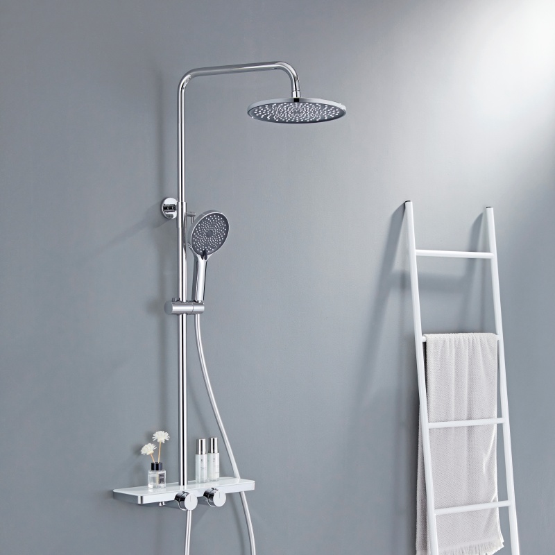 LE610105 Thermostatic  High-Quality Brass Bath  Rain Rainfall Shower Faucet Set Mixer Complete Kit for Home Gun Grey
