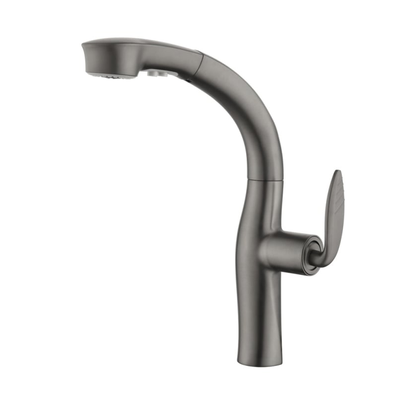1LS480200 High Quality Brass Kitchen Faucet Single Handle with Pull Down Sprayer and Flexible Hose Gun Grey