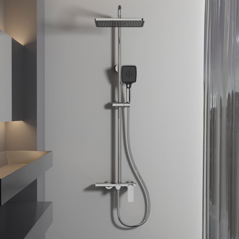 LE640103 Set Keran Pancuran Hujan Mandi Berbahan Kuningan Lengkap Terbaik, Kit Mixer untuk Proyek Kamar Mandi, Warna Chrome
