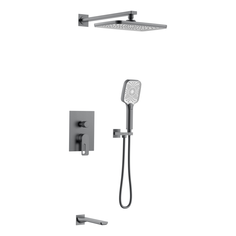 Zorn series 1LN080309 Brass Concealed Smart Thermostatic Mixer Valve with Rain Shower and Waterfall Spout Bathroom Kit Gun Grey