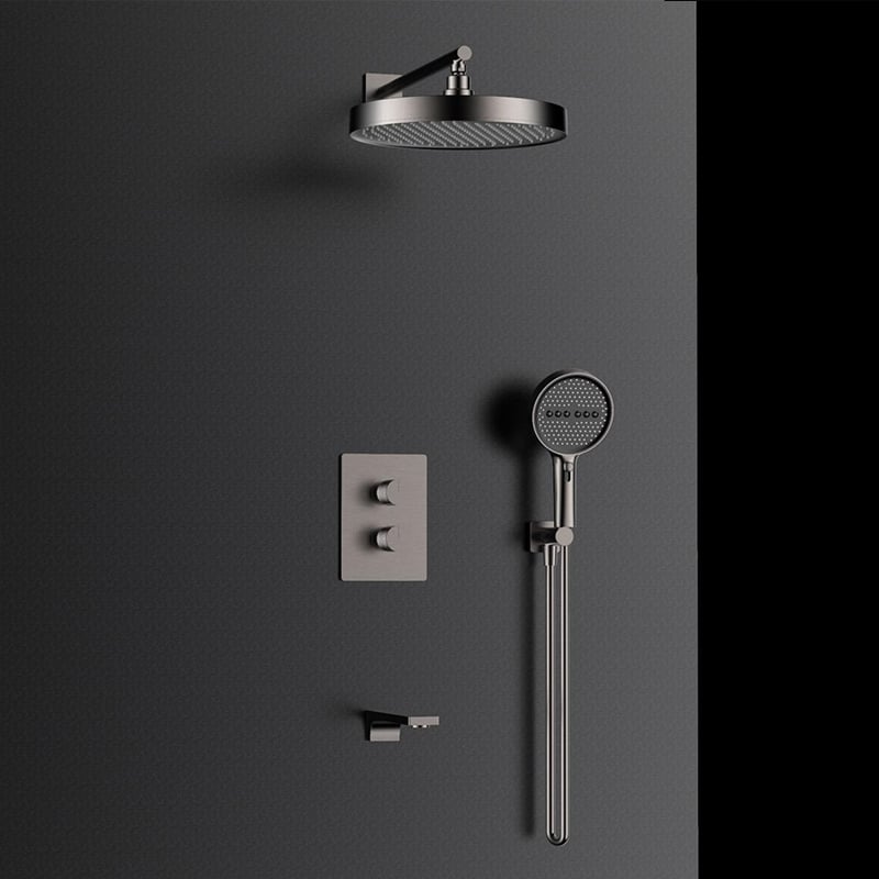 Xingrui Series 1LU240301 Luxury Brass Conceal Valve System with Rain Showerhead and Waterfall Spout for Bathroom Brushed Gold