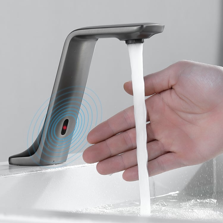 keran Kuningan Cerdas Tanpa Sentuh 1RO980100 dengan Sensor Gerak Inframerah Lanjutan untuk Wastafel dan Bak Cuci Kamar Mandi Warna Chrome