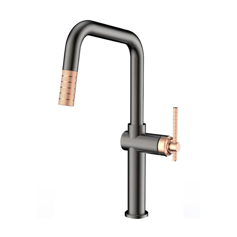 1LT870200 Cold and Hot Water Mixer Brass Tap with Pull Out Sprayer and 360 Rotation for Kitchen Sink Gold