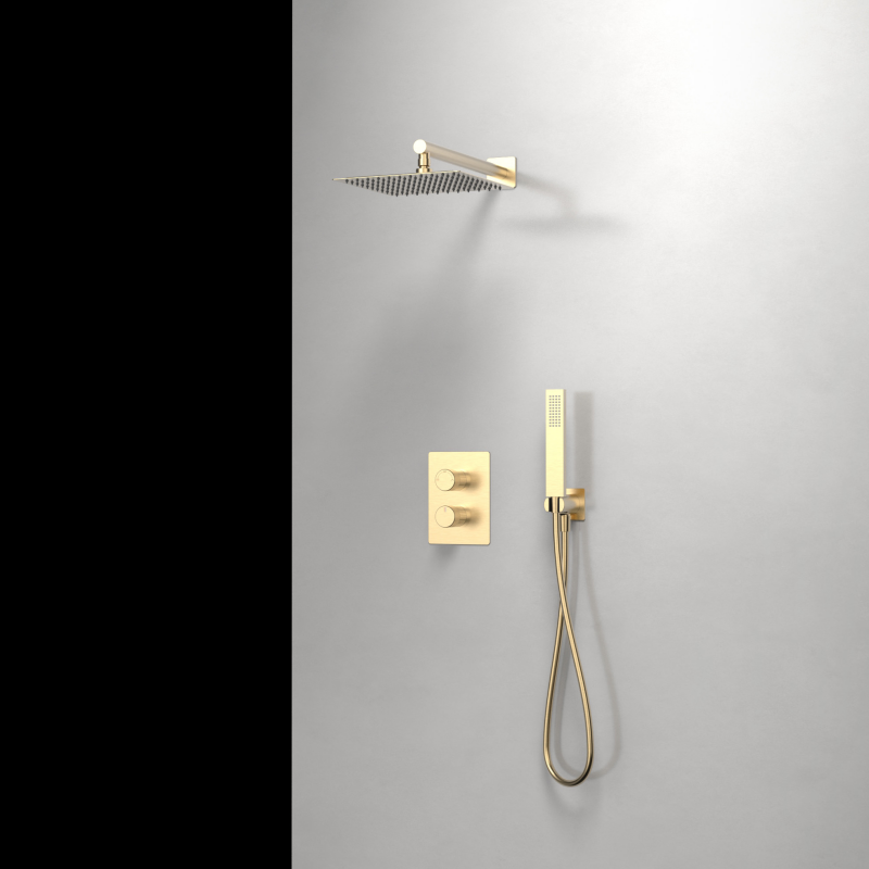 Seri Simai 1SM500600 Kit Shower Kamar Mandi Desainer dengan Pencampur Kuningan Tersembunyi, Efek Shower Hujan, dan Keran Air Terjun Warna Emas Mawar